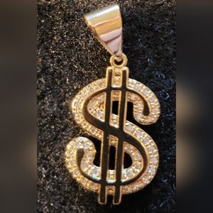 Stainless steel semi iced out $ pendant
